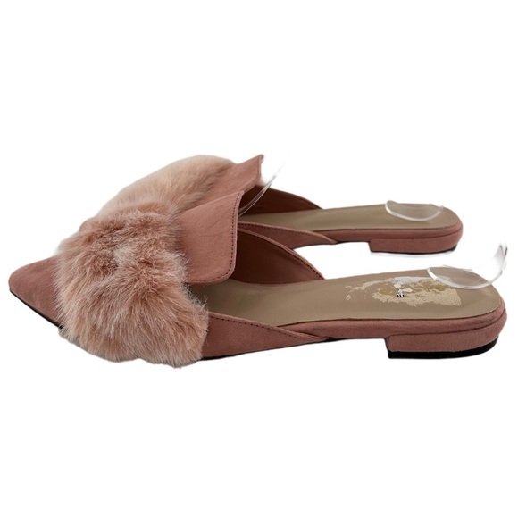 Aldo womens flats size 9 40 pink faux suede faux fur pointy toe slip on mules - Picture 5 of 12